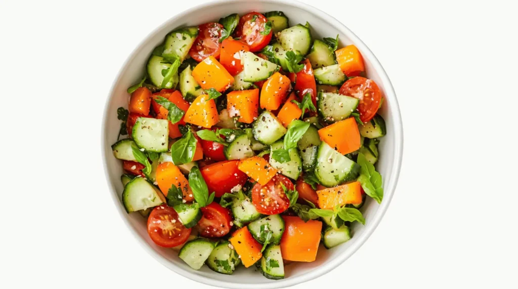 Carrot Cucumber Tomato Salad: Fresh, Healthy & Crunchy Recipe 5 Fresh Carrot Cucumber Tomato Salad in a Bowl