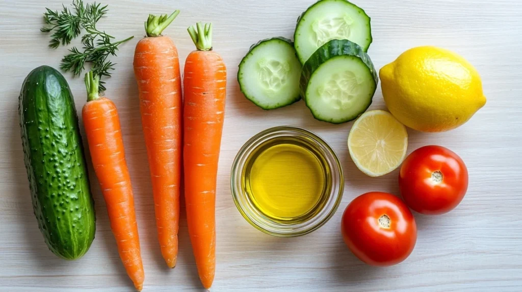Carrot Cucumber Tomato Salad: Fresh, Healthy & Crunchy Recipe 6 fresh ingredients for carrot cucumber tomato salad
