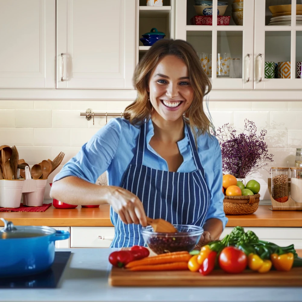 About Us 2 Chef Ella Brooks cooking fresh vegetables at home