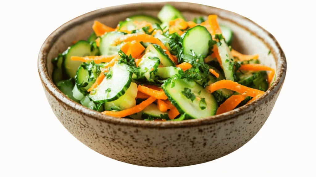 Cucumber Carrot Apple Salad 5 Cucumber Carrot Apple Salad in a rustic bowl