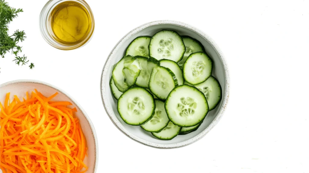 Cucumber Carrot Salad: Fresh Crunch in Minutes 5 cucumber carrot salad ingredients laid out