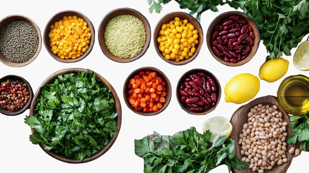 Dense Bean Salad: A Hearty, Nutrient-Packed Meal You’ll Love 5 Dense Bean Salad ingredients laid out