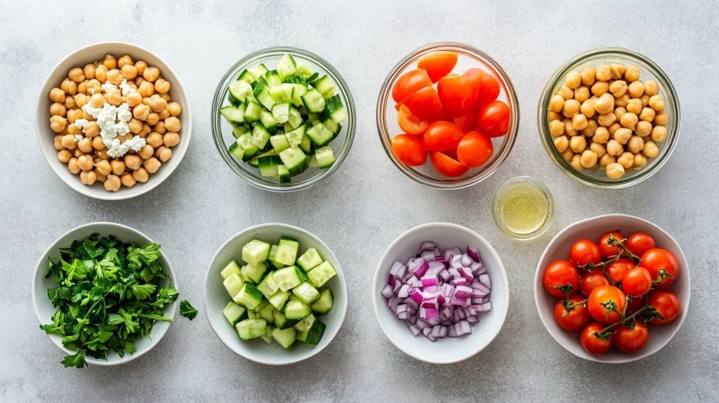 Mediterranean Cucumber Salad with Chickpeas: Fresh & Hearty Recipe 4 Ingredients for Mediterranean Cucumber Salad with Chickpeas
