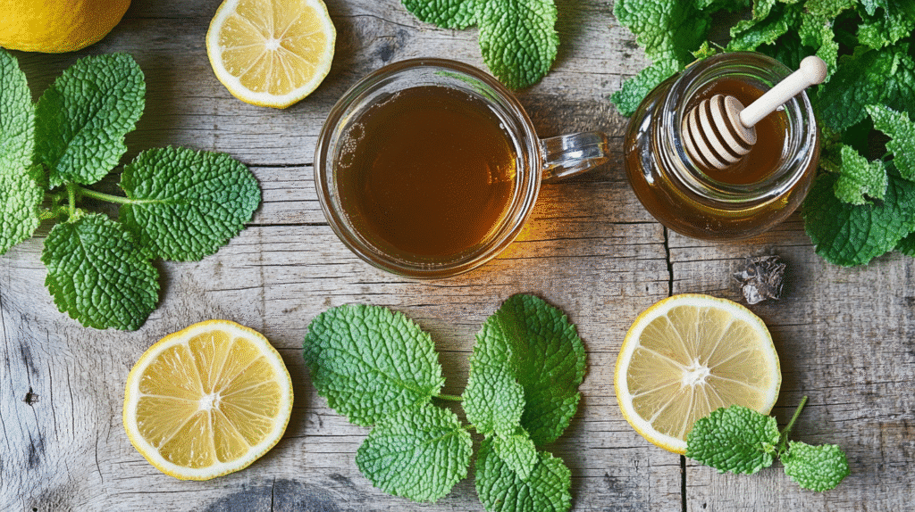 korean lemon balm tea recipe 5 lemon balm tea ingredients flat lay